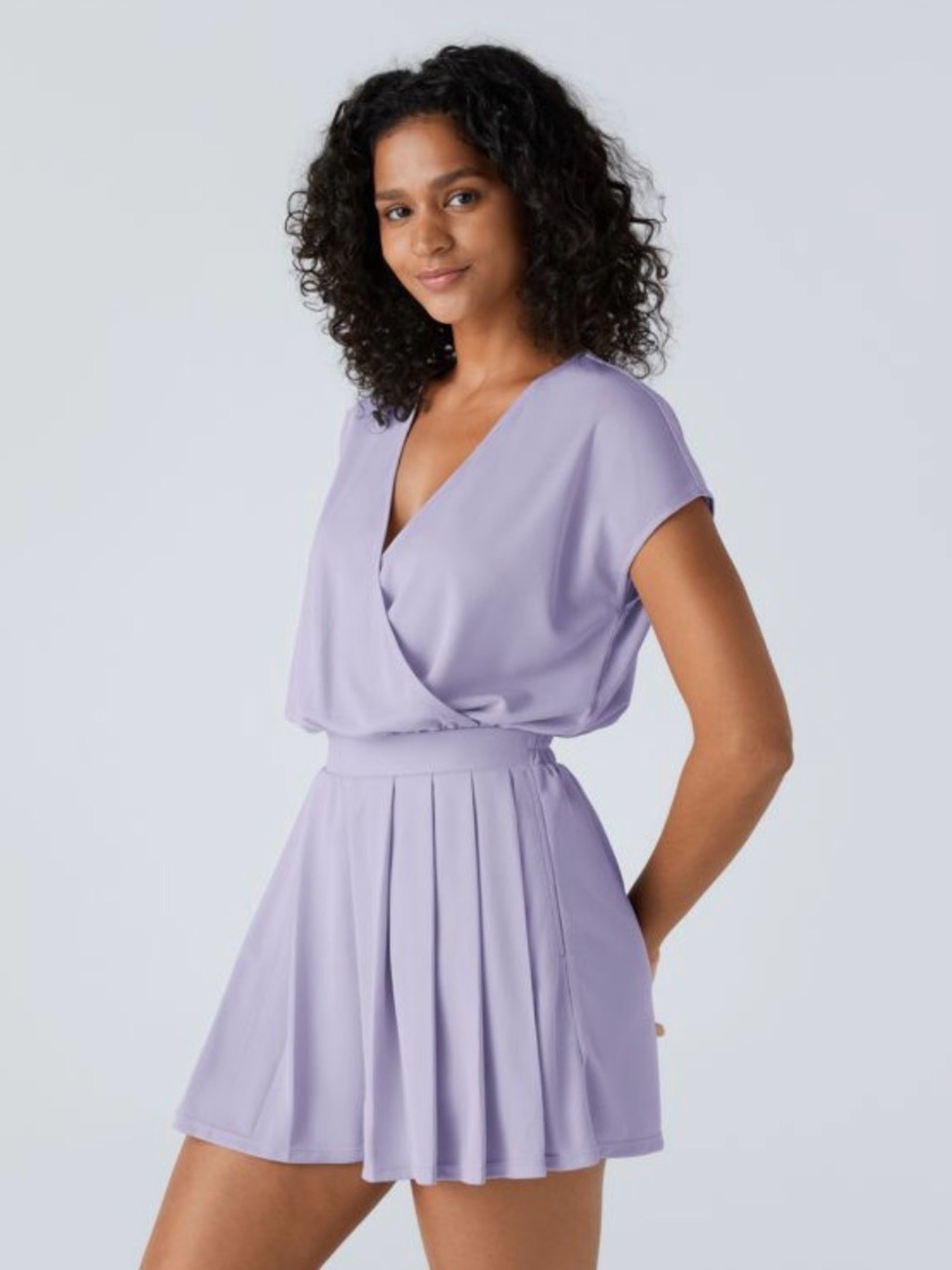 HALARA Lilac Wrap-Front Pleated Romper
